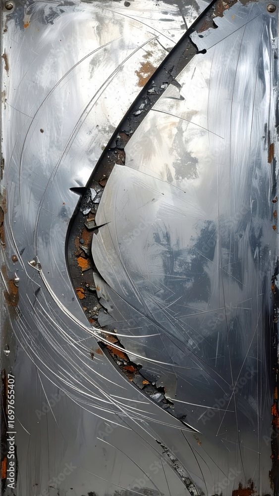 Poster abstract rusty metal surface with textured curves and striations