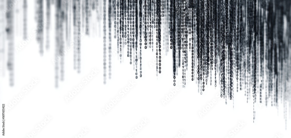Poster the binary code cascade of falling digital data in monochrome abstract background