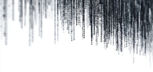 The Binary Code Cascade of Falling Digital Data in Monochrome Abstract Background