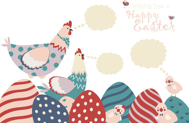 Easter chicken with easter eggs. Vector illustration