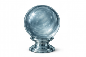 Crystal ball revealing a mesmerizing galaxy within, set against a transparent background, evokes magic and mystery of the cosmos