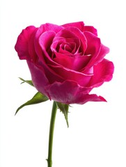 Magenta Rose with Dew Drops on White Background