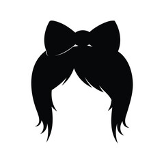 Black hair silhouette with large bow, isolated on white background, digital art, bow in hair silhouette vector illustration