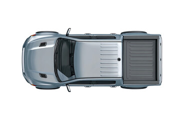 Overhead view of a light gray pickup truck.  Closed truck bed.  Sleek lines.  Modern design