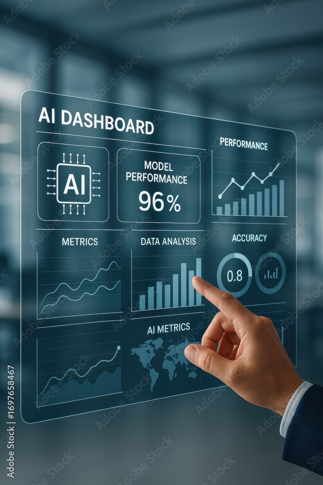 Aufkleber ai dashboard with model performance and data analysis showing metrics and accuracy