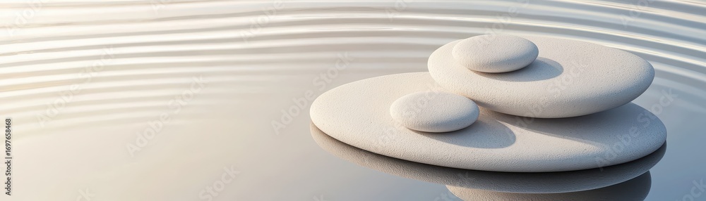Aufkleber a serene image of smooth stones resting on tranquil water, creating gentle ripples and reflecting ca