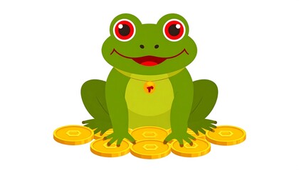 Obraz premium Cartoon frog sitting on gold coins