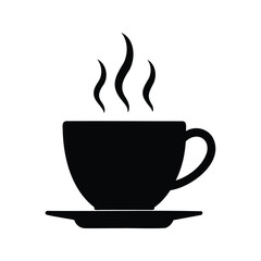 Simple black coffee cup with steam rising on a white background image, espresso cup icon silhouette vector illustration