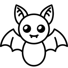 Fototapeta premium Cute cartoon bat outline drawing with big eyes and small fangs, a simple black and white illustration.