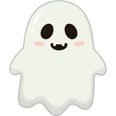 Obraz premium A cute, friendly cartoon ghost with a happy expression, black eyes, and pink cheeks, floating on a white background.