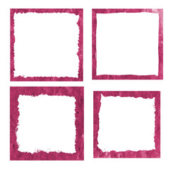 Set of Pink Grunge Frames on Transparent Backdrop for Photo Overlays and Digital Scrapbooking with Distressed Texture and Modern Style