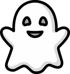 A cheerful cartoon ghost with a smiling face and outstretched arms, ready for Halloween.