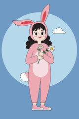 Girl in Bunny Costume Holding Flower