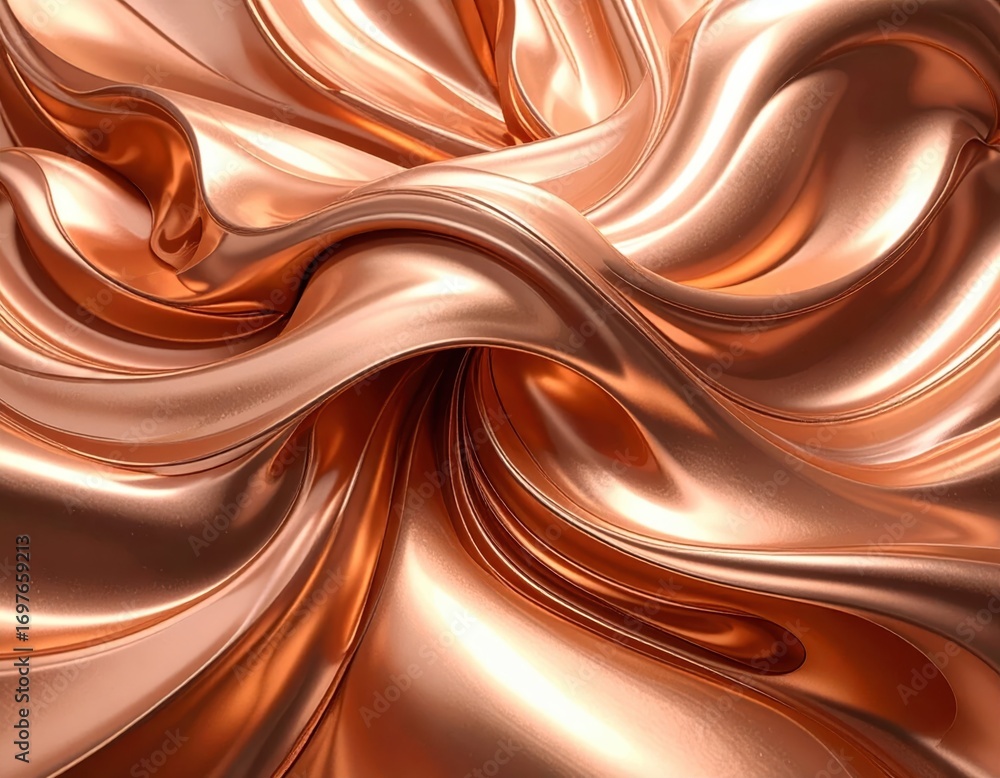 Poster smooth and shiny copper fabric texture in waves and folds
