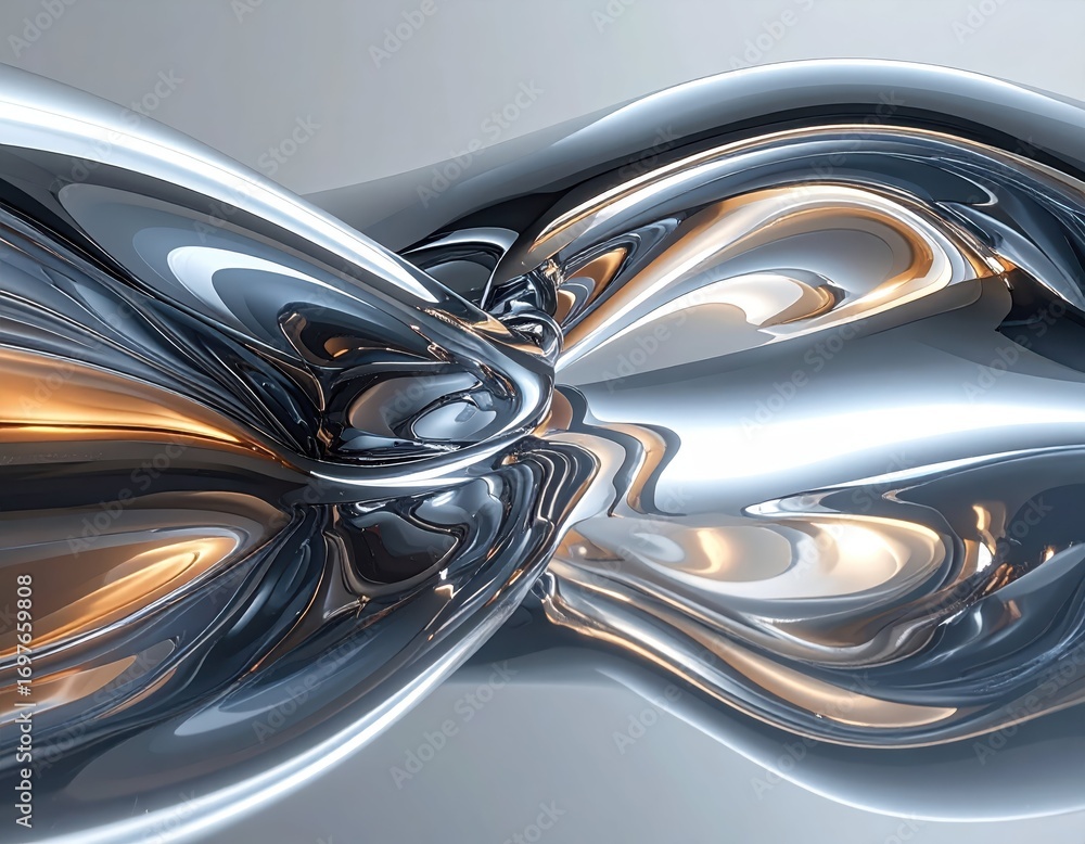 Poster abstract metallic wave patterns with shiny surface and reflection