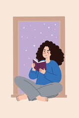 Woman Reading by Window on Snowy Day