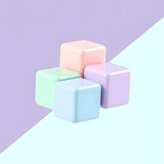 Obraz premium 보라 민트 이분할 배경에 큐브 도형 네개Purple mint. Four cube shapes in the background