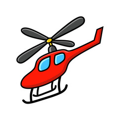 A simple and cute red helicopter vector illustration. Suitable for children's educational purposes, air transportation icons, toys, posters, children's books, and air vehicle-themed graphic designs.