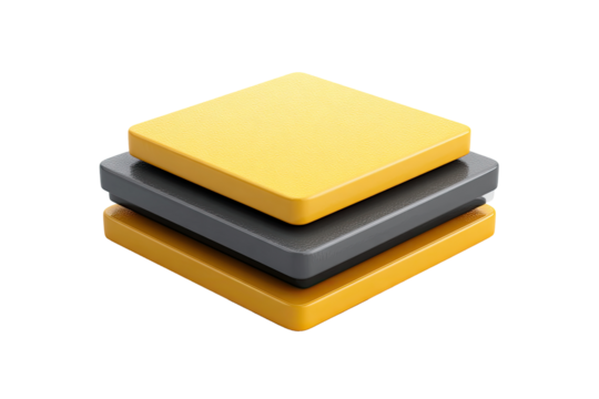 Two stacked, squared, glossy blocks, yellow and gray