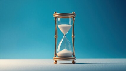Elegant Sand Timer with White Sand on Blue Background