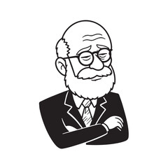 Old person in formal suit black and white vector illustration portrait elegant classic digital artwork