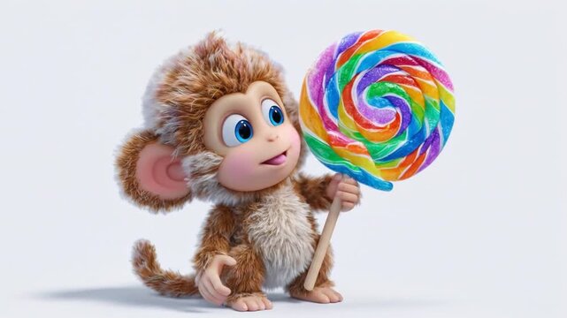 Cartoon monkey with lollipop colorful illustration for advertising