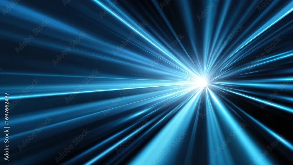 Wall mural blue light rays burst from bright center on dark background creating dynamic energetic visual effect