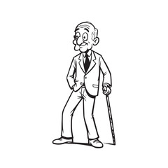 Old person in formal suit black and white vector illustration portrait elegant classic digital artwork