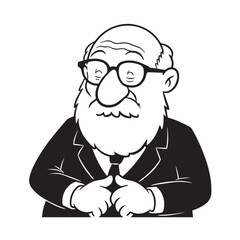 Old person in formal suit black and white vector illustration portrait elegant classic digital artwork