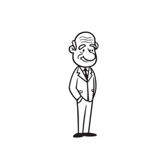 Old person in formal suit black and white vector illustration portrait elegant classic digital artwork