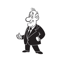 Old person in formal suit black and white vector illustration portrait elegant classic digital artwork