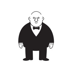 Old person in formal suit black and white vector illustration portrait elegant classic digital artwork