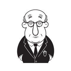 Old person in formal suit black and white vector illustration portrait elegant classic digital artwork