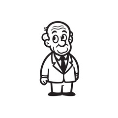 Old person in formal suit black and white vector illustration portrait elegant classic digital artwork