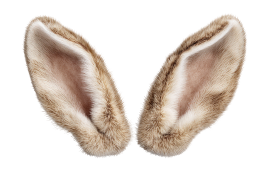 Close-up of a pair of beige rabbit ears.  Soft fur textures