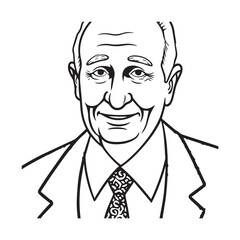 Old person in formal suit black and white vector illustration portrait elegant classic digital artwork