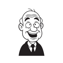 Old person in formal suit black and white vector illustration portrait elegant classic digital artwork