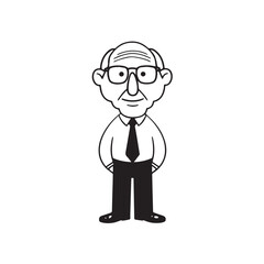 Old person in formal suit black and white vector illustration portrait elegant classic digital artwork