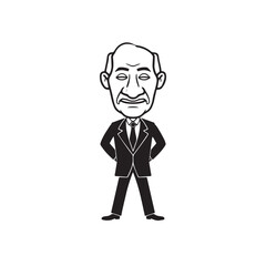 Old person in formal suit black and white vector illustration portrait elegant classic digital artwork
