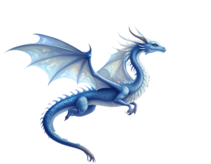 Majestic white dragon flying in a starry night sky with a full moon isolated on transparent background