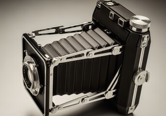 Vintage black folding camera with elegant chrome details
