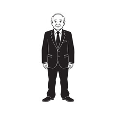 Old person in formal suit black and white vector illustration portrait elegant classic digital artwork