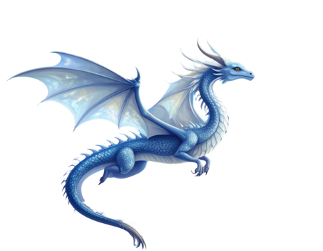 Majestic white dragon flying in a starry night sky with a full moon isolated on transparent background