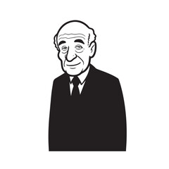 Old person in formal suit black and white vector illustration portrait elegant classic digital artwork