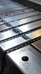 Close-Up of Metal Welding with Silver Strips and Seam Details