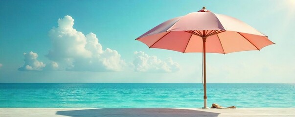 Serene scene of an open umbrella providing shade on a sunny day, promoting a sense of calm and relaxation Perfect for spa, wellness, or travel themes , protection, wellness, green