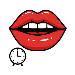 Obraz premium Cartoon open red lips with clock