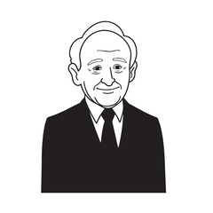Old person in formal suit black and white vector illustration portrait elegant classic digital artwork