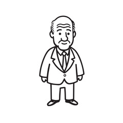 Old person in formal suit black and white vector illustration portrait elegant classic digital artwork