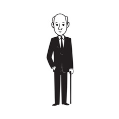 Old person in formal suit black and white vector illustration portrait elegant classic digital artwork